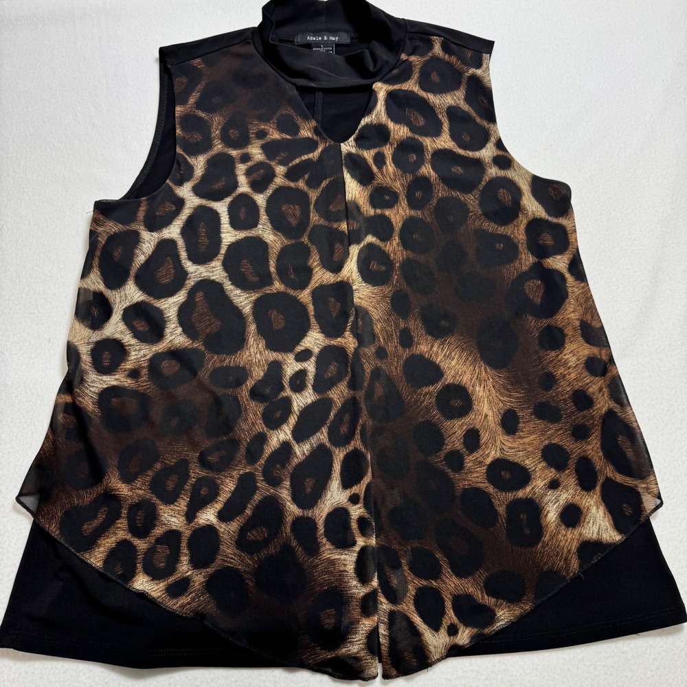 Adele & May top womens large leopard print mock neck layered sleeveless blouse